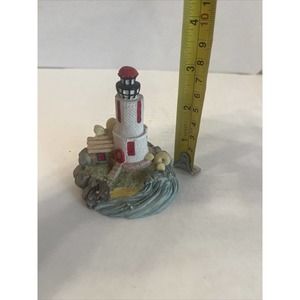 Lighthouse On The Shore With Seashells Waves Crashing Figurine 3” Ceramic